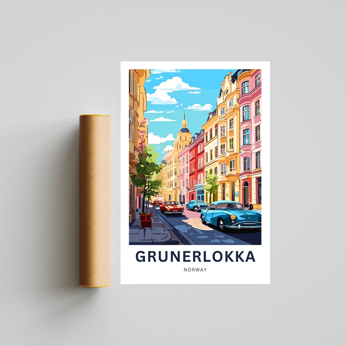 Grunerlokka Norway Pastel Pink Street Classic Cars Personalized Poster - Image 4