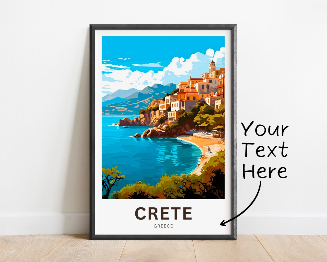 Personalized Crete Greece Turquoise Bay Beach Cove Travel Poster