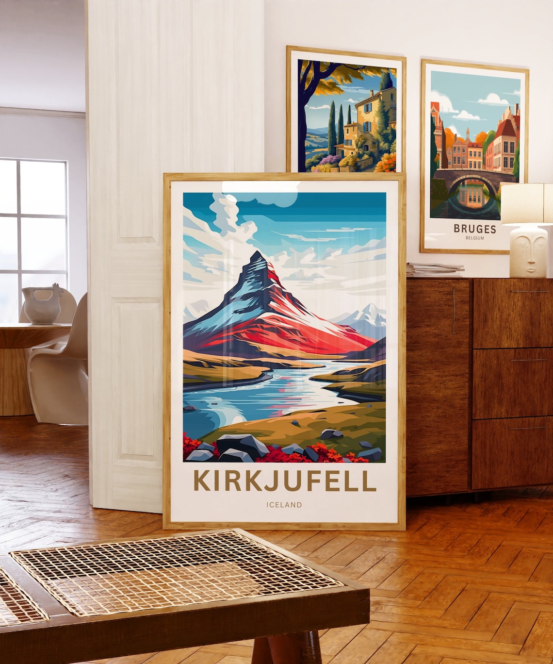 Kirkjufell Iceland Travel Poster Red Peak River Valley Landscape Art - Image 5