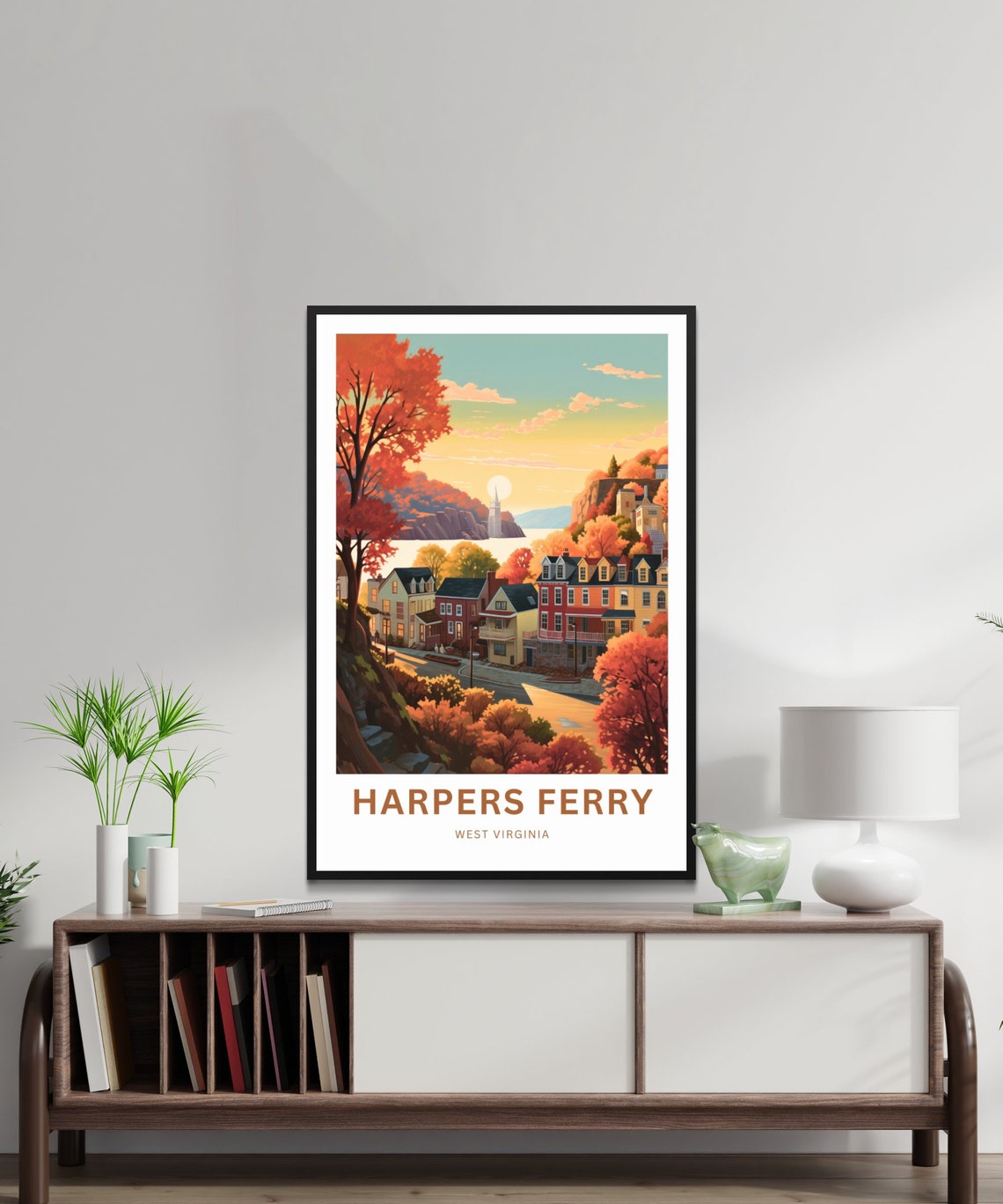 Harpers Ferry Fall River Sunset Town View Golden Hour Travel Poster - Image 2