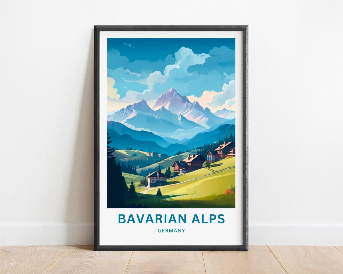 Bavarian Alps Travel Poster, Germany Wall Art