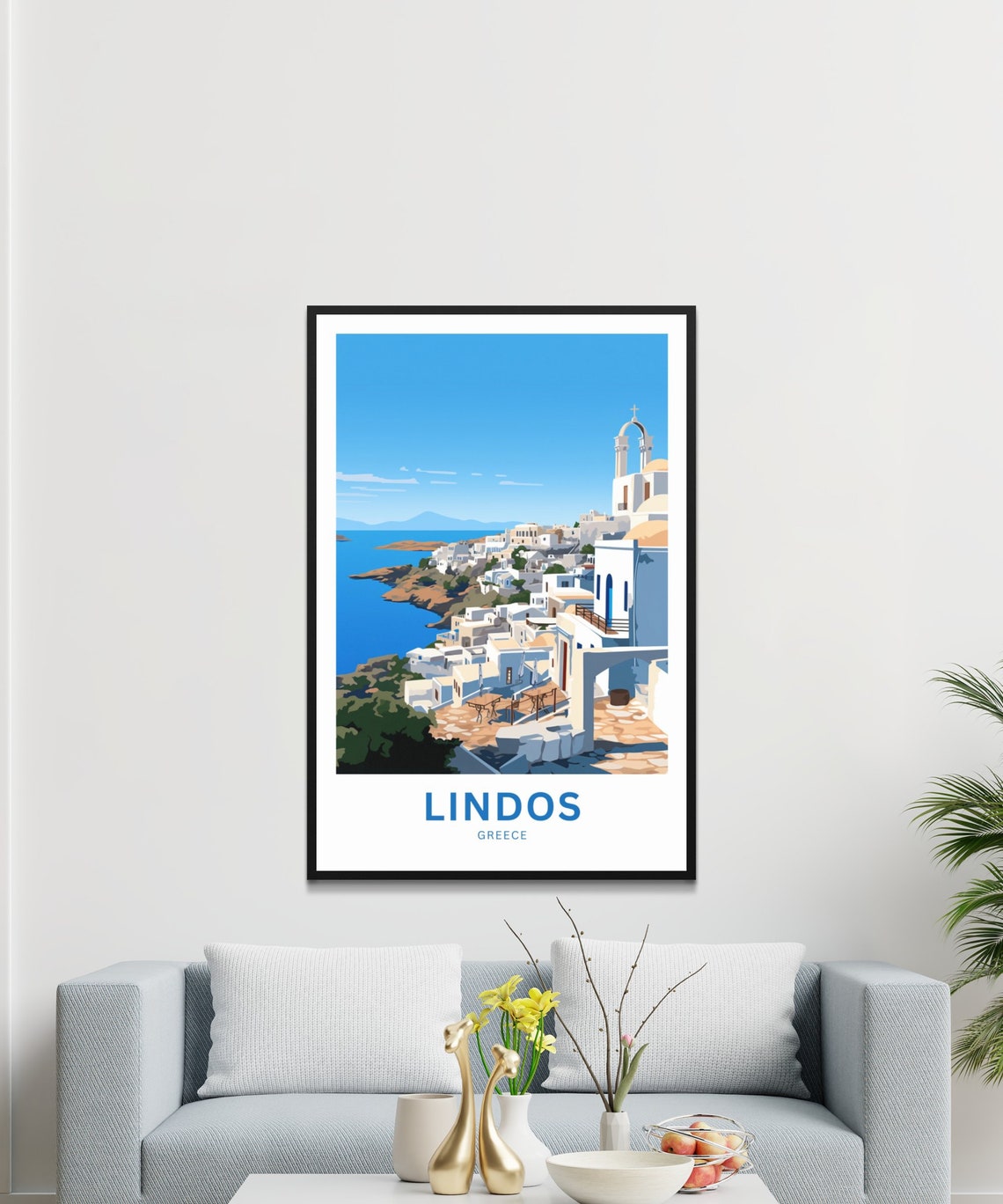 Personalized Lindos Greece Village Coast Custom Travel Poster - Image 3