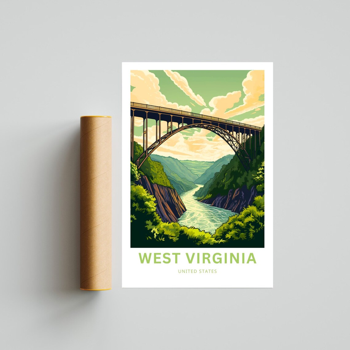 West Virginia New River Gorge Steel Arch Bridge Travel Art Poster - Image 4