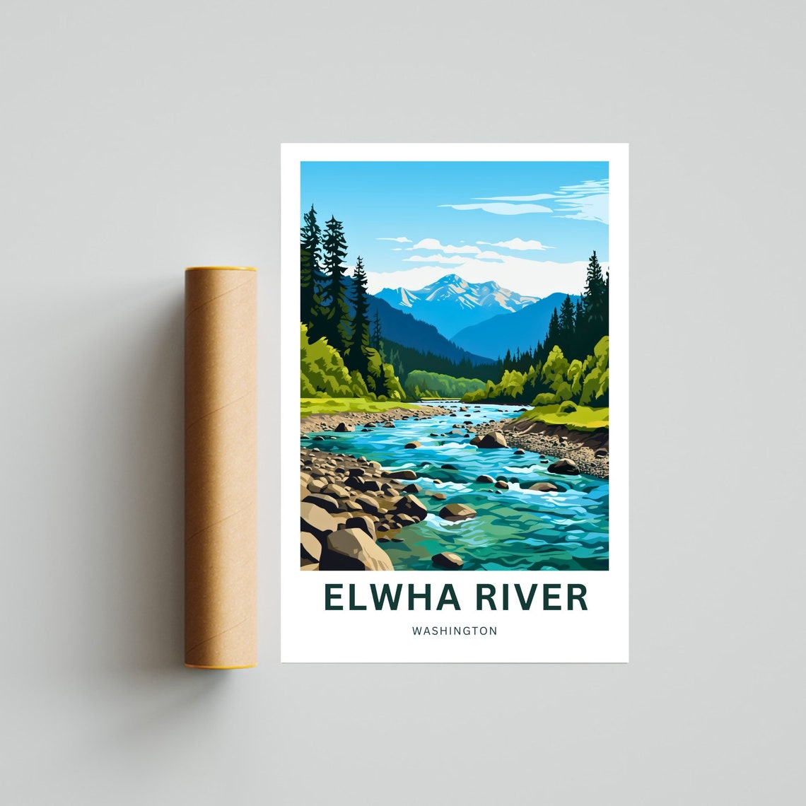 Elwha River Washington Turquoise River Rocky Shore Peaks Travel Poster - Image 4