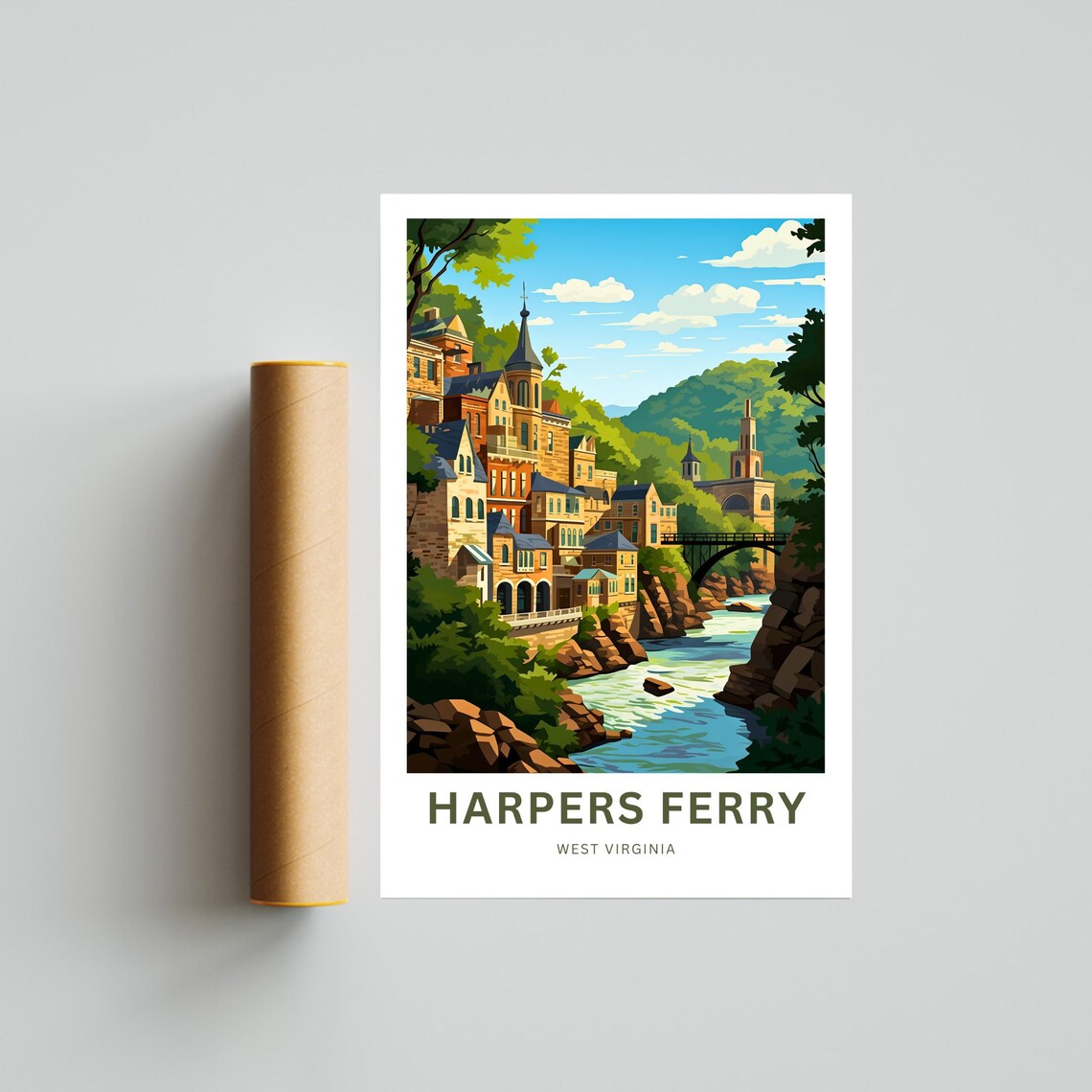 Harpers Ferry West Virginia Historic River Town Colorful Travel Poster - Image 4