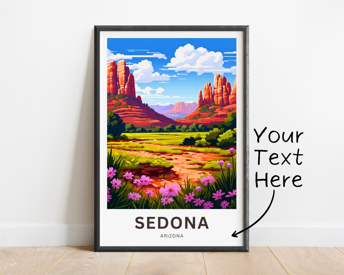 Personalized Sedona Arizona Poster with Red Rock Desert Scenery Art