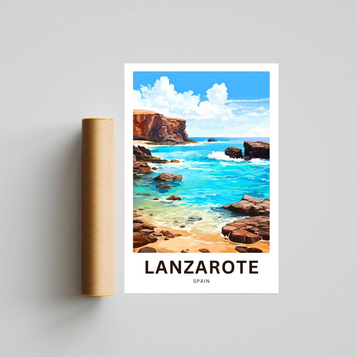 Lanzarote Spain Travel Poster Volcanic Coast Turquoise Sea Art - Image 4