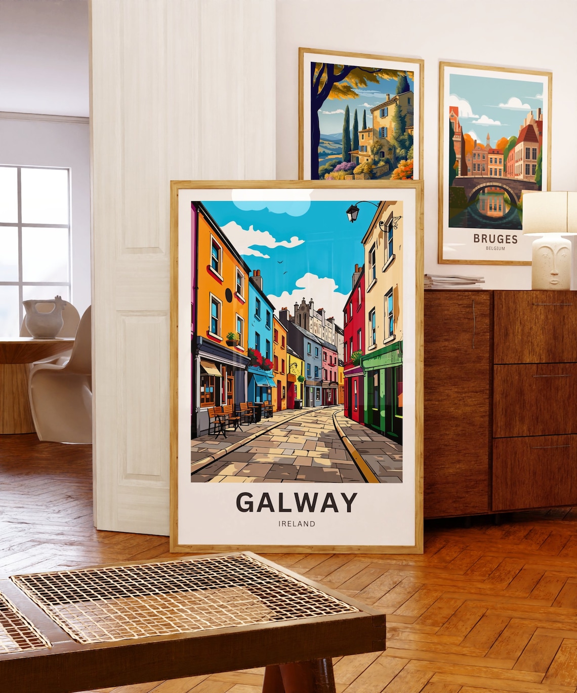 Galway Ireland Vibrant Old Town Cafe Street in Bright Colors Poster - Image 5