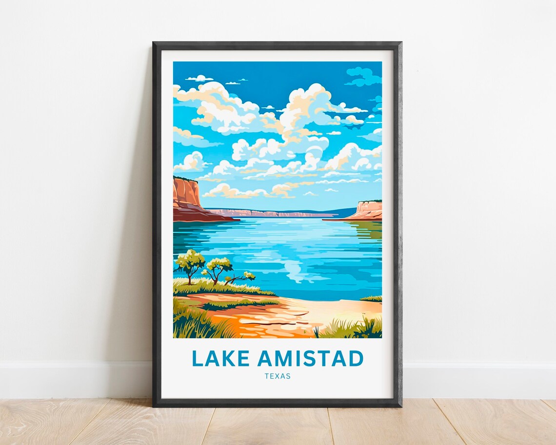 Lake Amistad Texas Red Canyon Cliffs Wide Water Vista Poster