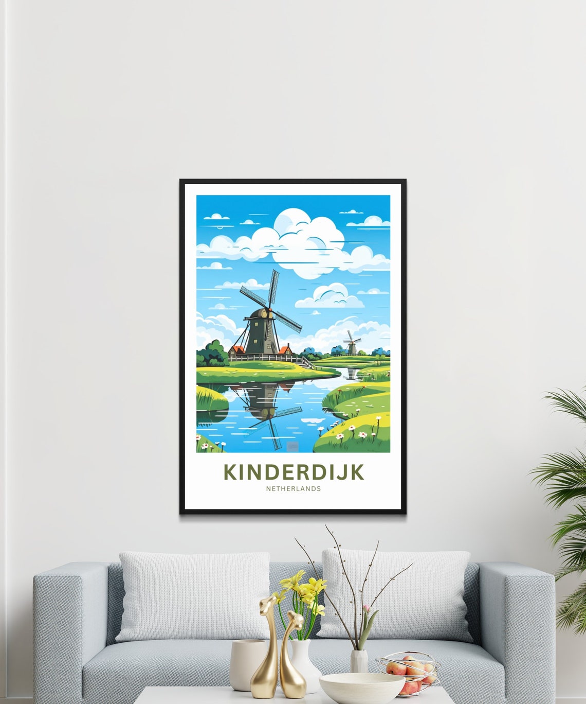 Kinderdijk Netherlands Windmills Canal Reflection Travel Poster - Image 3