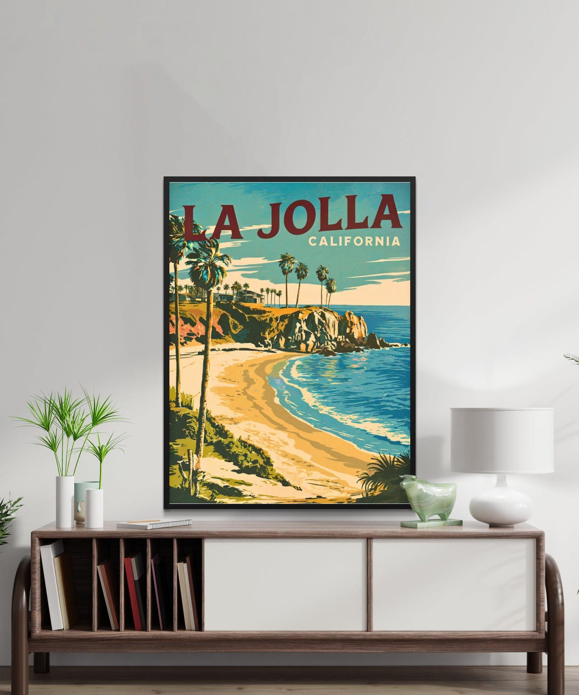 La Jolla California Cove Beach Palms Retro Sunset Travel Poster - Image 3