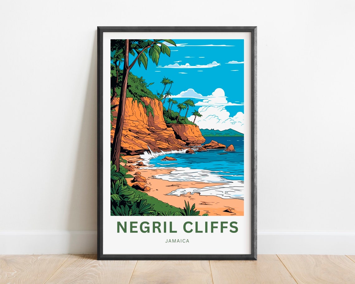 Negril Cliffs Jamaica Orange Rocky Cliffs Beach Waves Poster