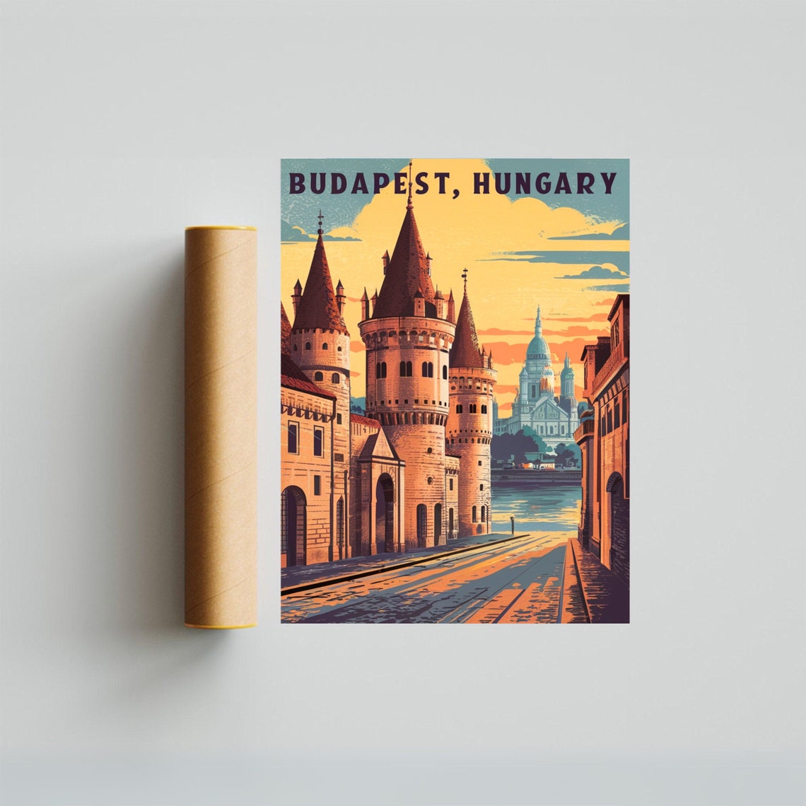 Budapest Hungary Castle Towers Basilica Dome Vintage Poster Art - Image 3