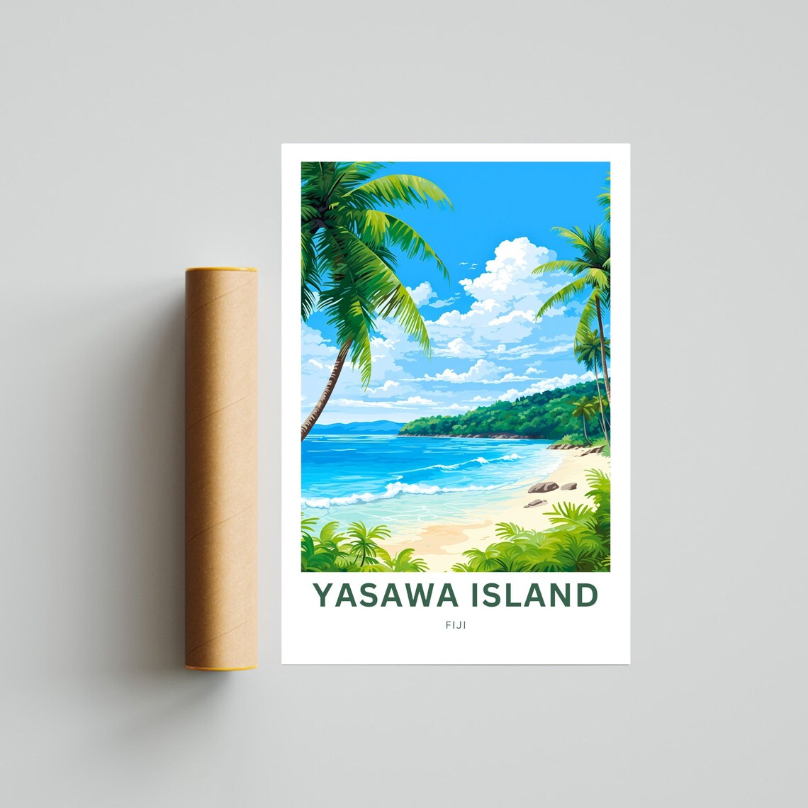 Yasawa Island Fiji Palm Framed Cove Rocky Shore Scene Poster - Image 4