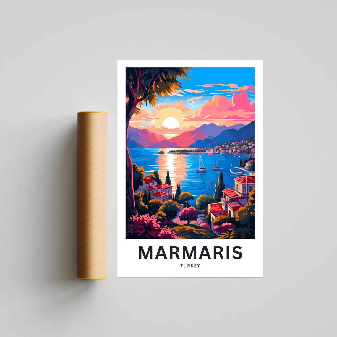 Marmaris Turkey Sunset Harbor Sailboats Vintage Travel Poster Gift - Image 4