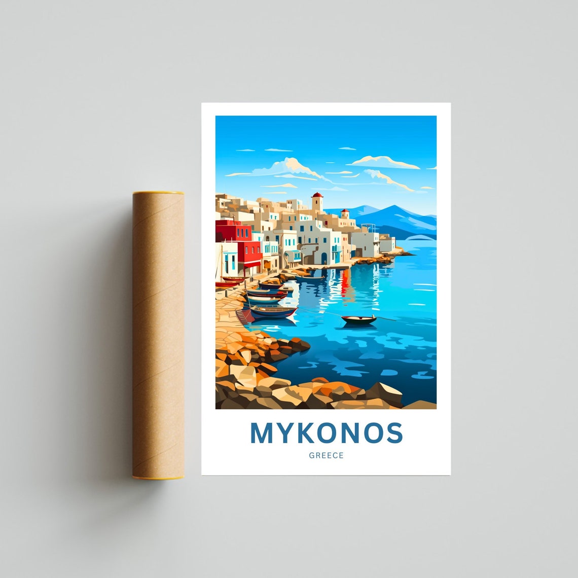 Mykonos Greece Harbor Boats Personalized Custom Travel Poster - Image 4