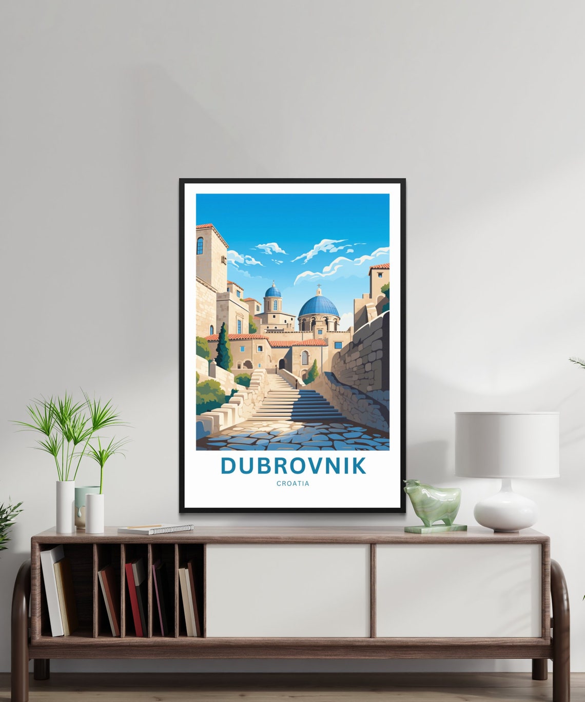 Dubrovnik Croatia Old Town Stone Steps Church Dome Sunlit Poster - Image 2