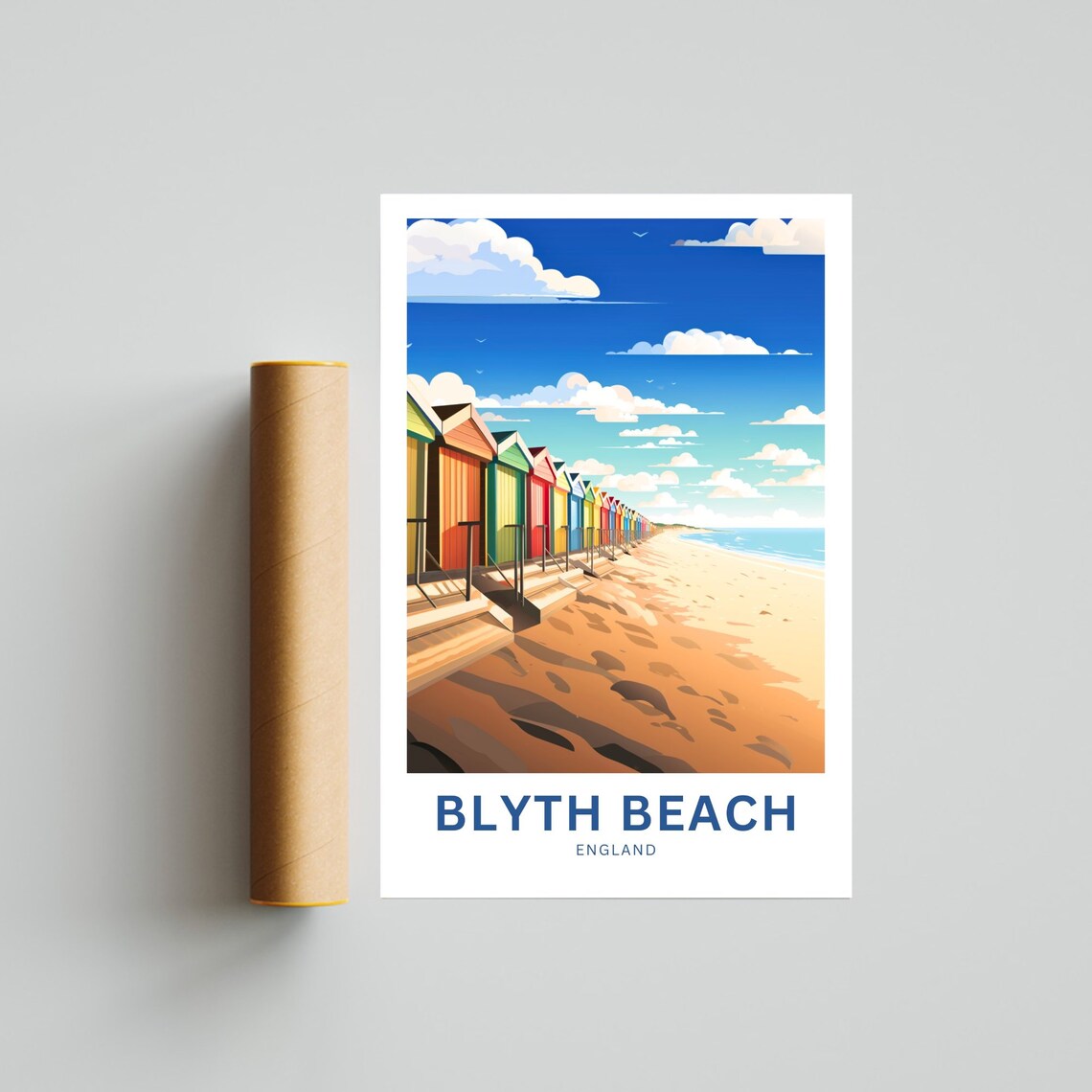 Blyth Beach Colorful Beach Huts England Seaside Travel Art Poster - Image 4