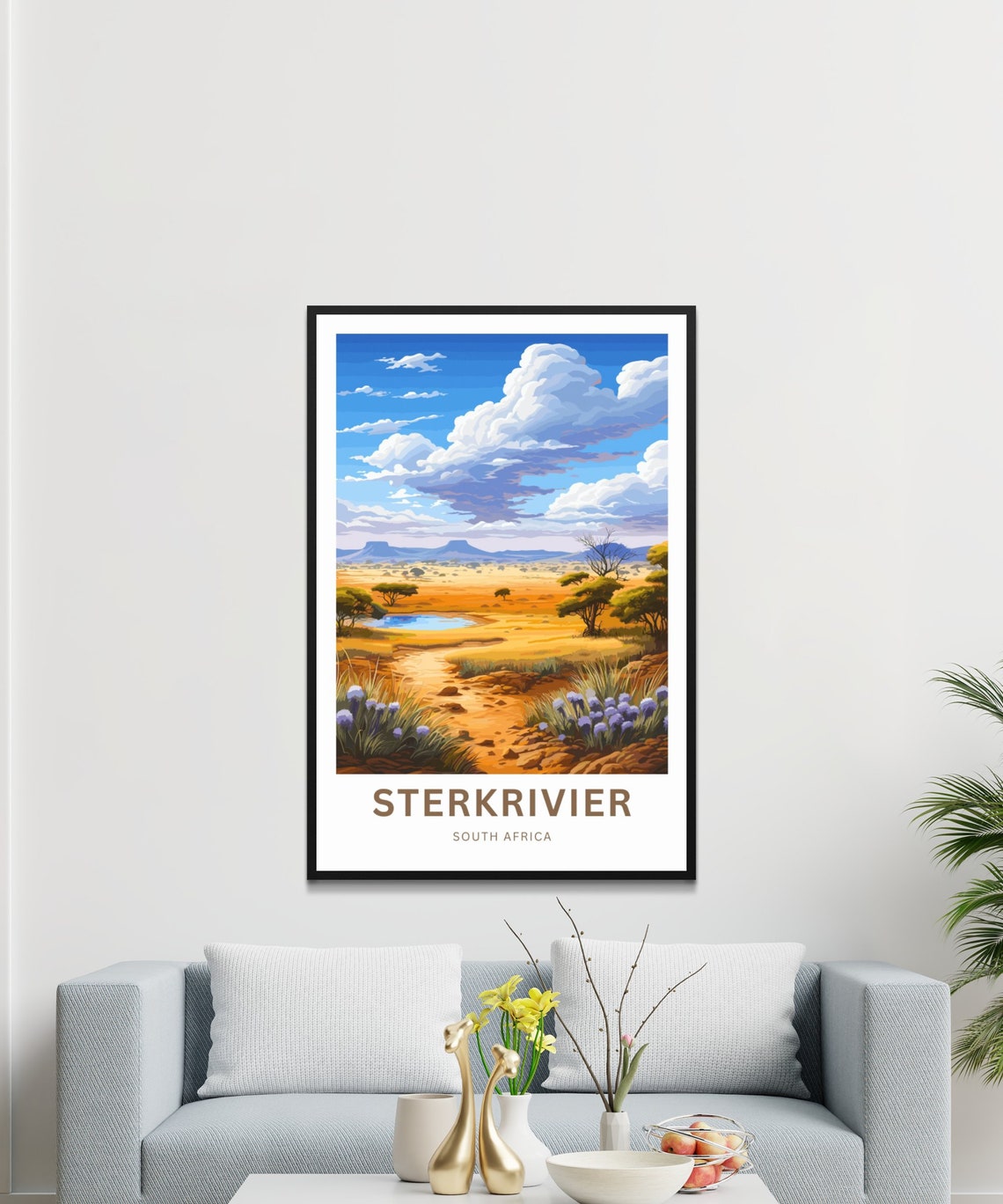Personalized Sterkrivier South Africa Savanna Waterhole Travel Poster - Image 3