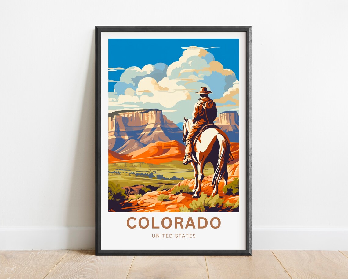 Personalized Colorado Cowboy Horseback Mesa Overlook Travel Poster - Image 2