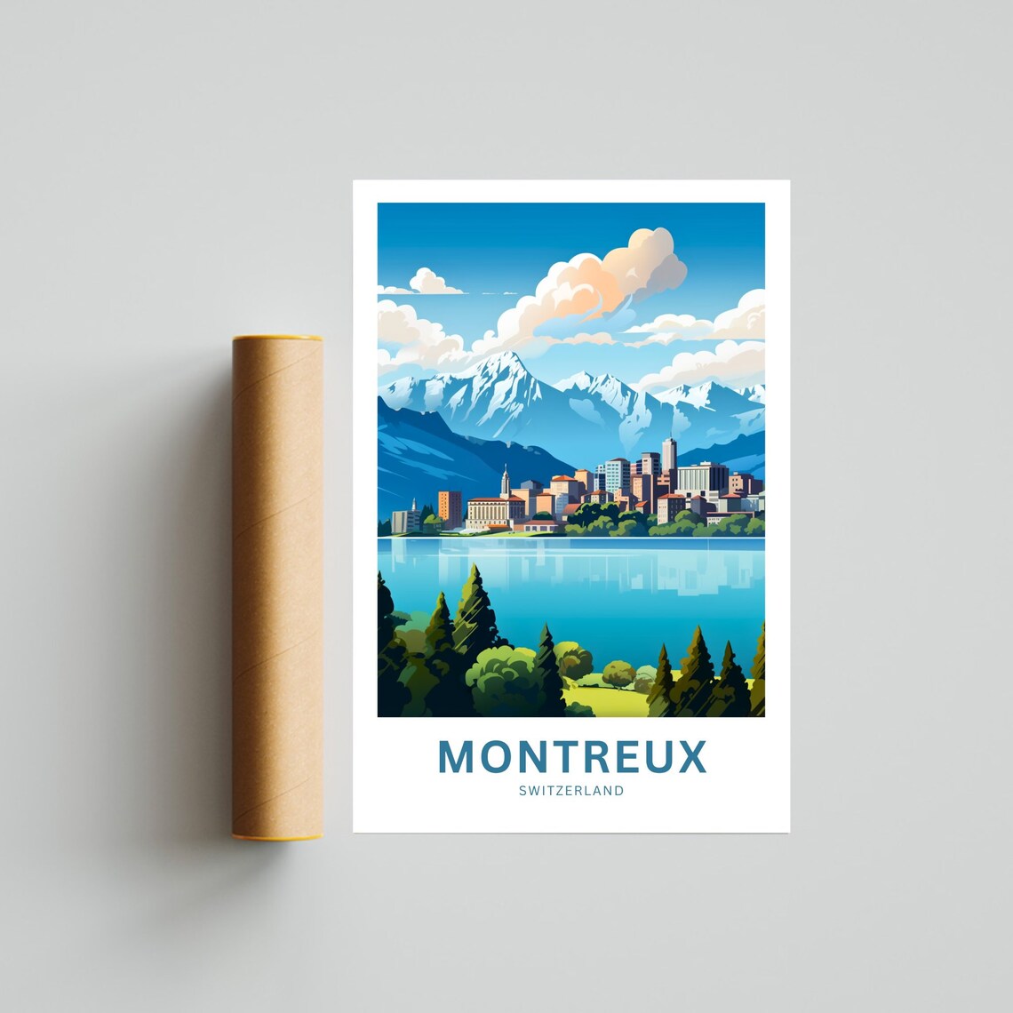 Montreux Switzerland Lake Geneva Alpine Lakeside Town Travel Poster - Image 2