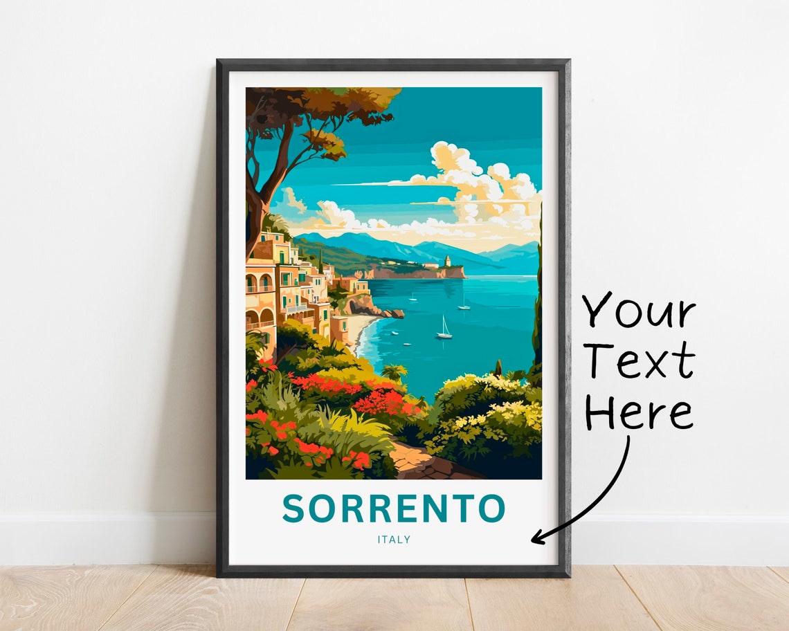 Sorrento Italy Flower Terrace Overlooking Bay Custom Art Poster