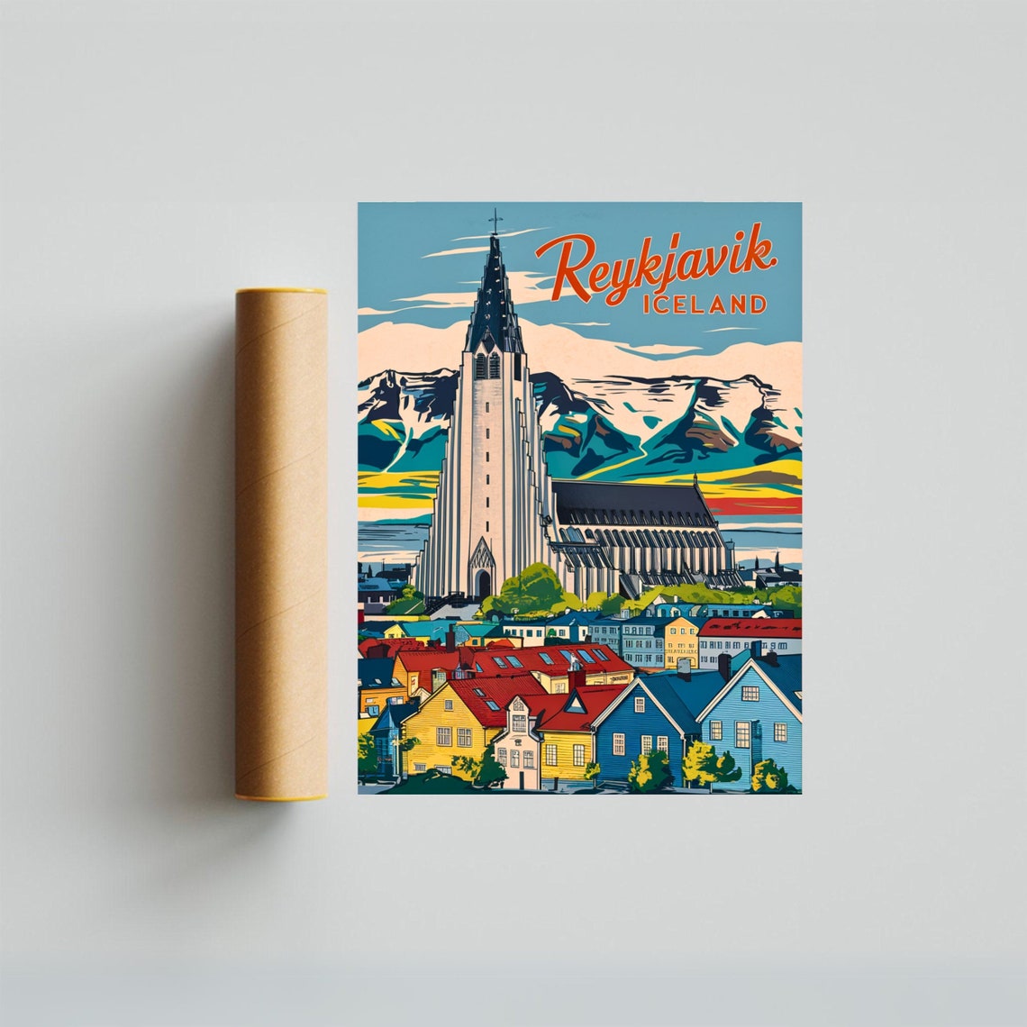 Reykjavik Iceland Vintage Hallgrimskirkja Retro Travel Poster - Image 4