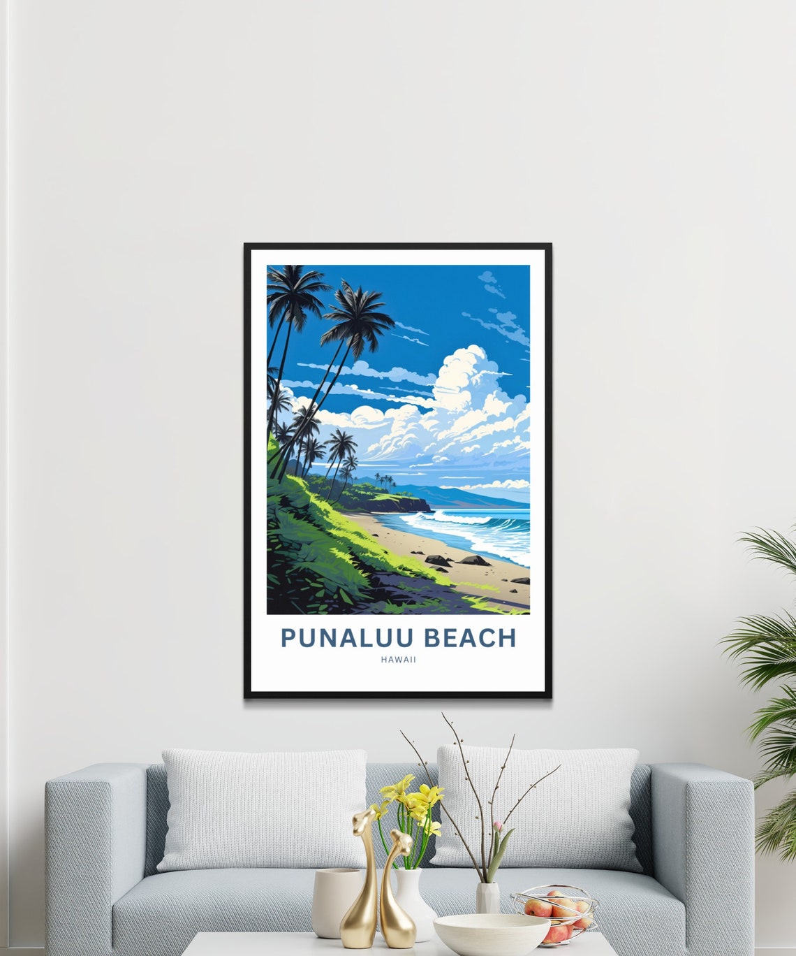 Punaluu Beach Hawaii Palm Trees Volcanic Coast Travel Poster - Image 3