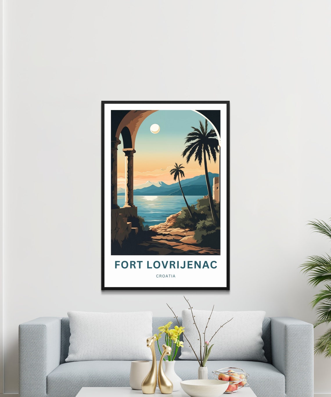 Fort Lovrijenac Croatia Moonlit Palm Terrace Sunset Travel Poster - Image 3