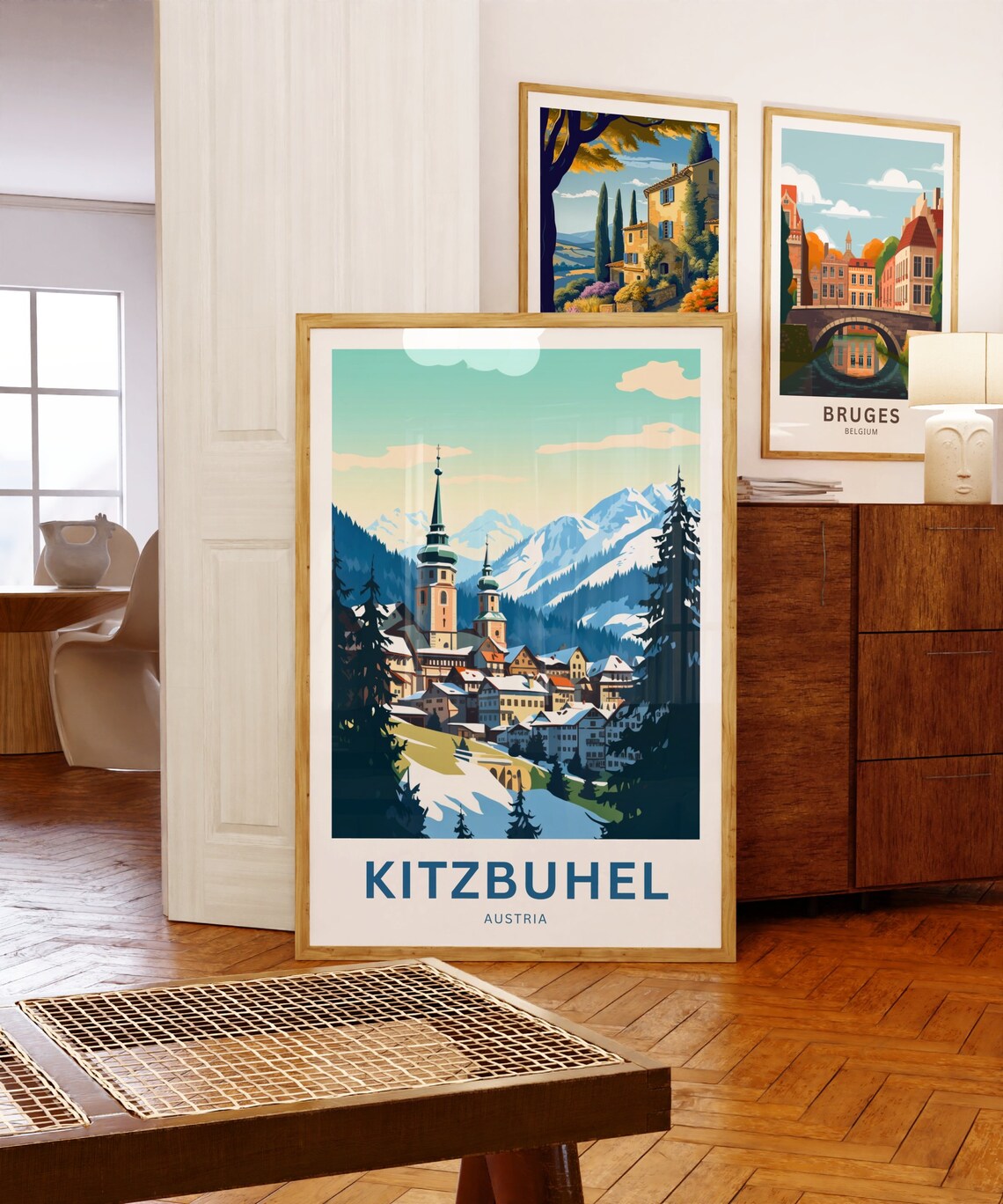 Kitzbuhel Snowy Alpine Town Church Spires Winter Austria Travel Poster - Image 5
