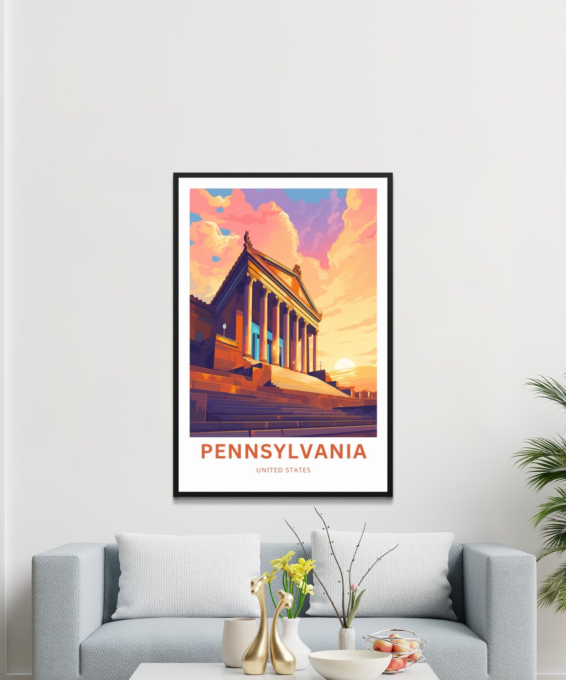 Pennsylvania United States Classical Temple Sunset Travel Poster - Image 3