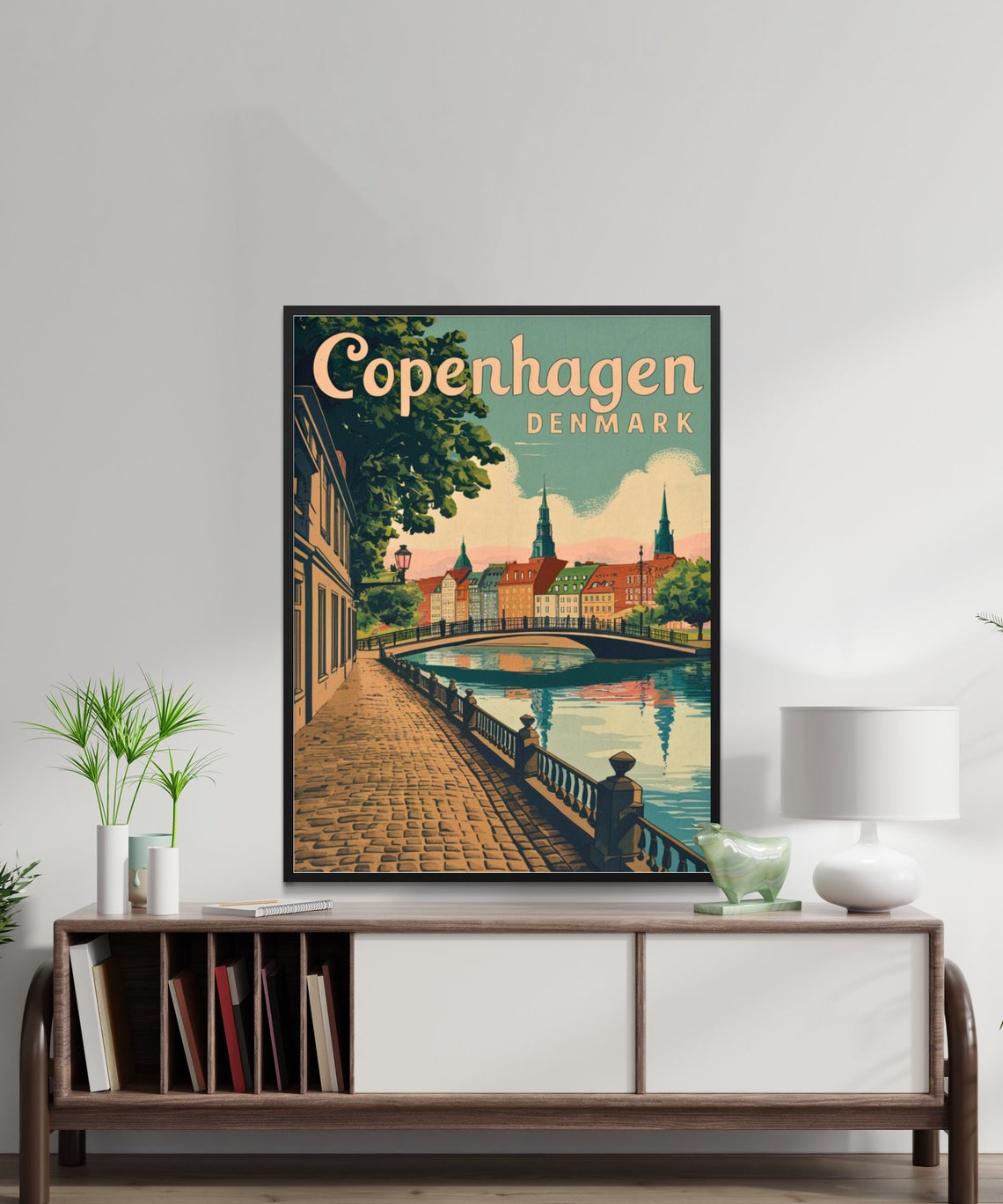 Copenhagen Denmark Vintage Cobblestone Canal Bridge Old Town Poster - Image 4