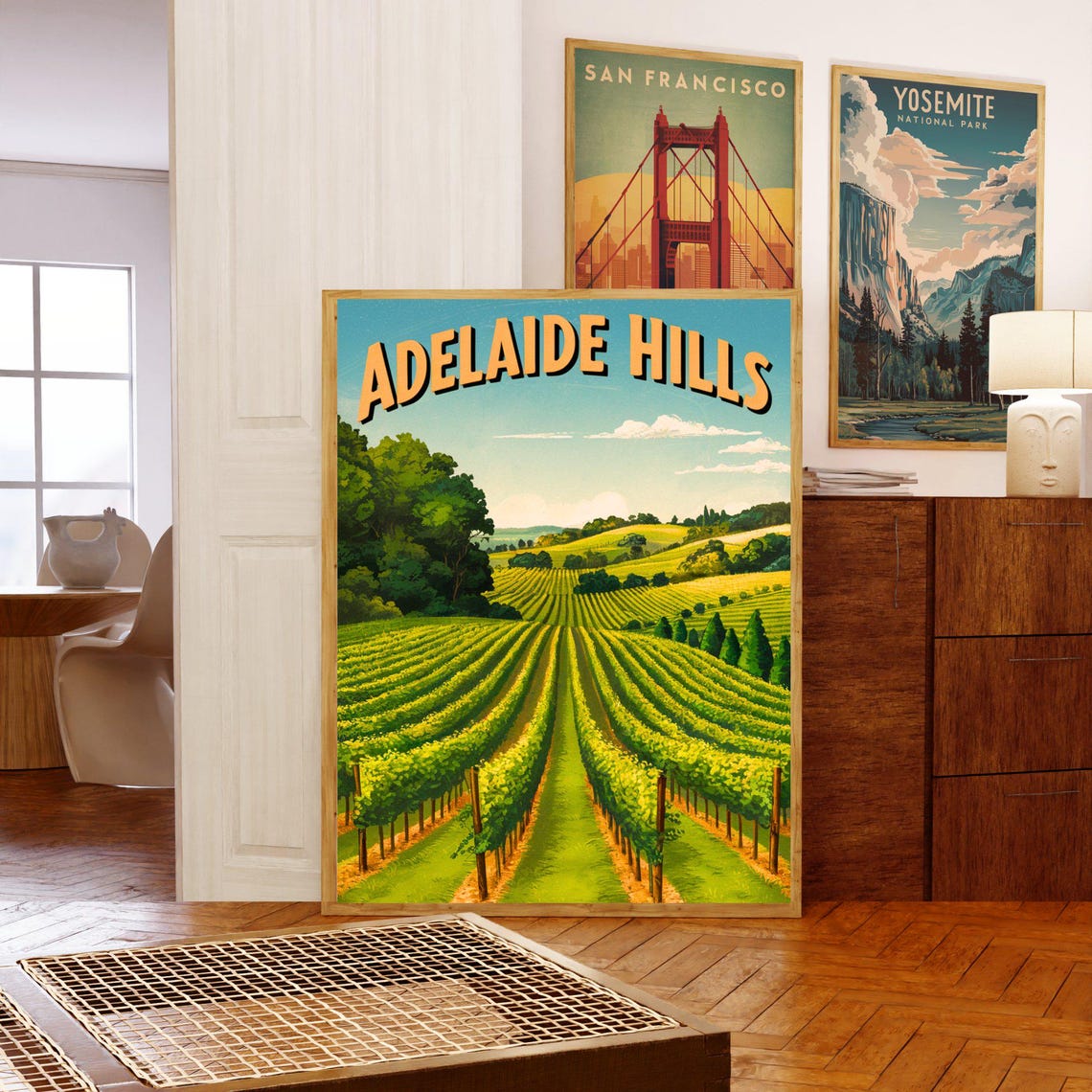 Adelaide Hills Australia Vintage Vineyard Rolling Hills Poster - Image 5
