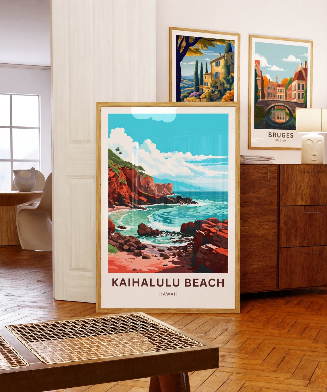 Kaihalulu Beach Hawaii Rocky Red Shoreline Surf Scene Travel Poster - Image 5