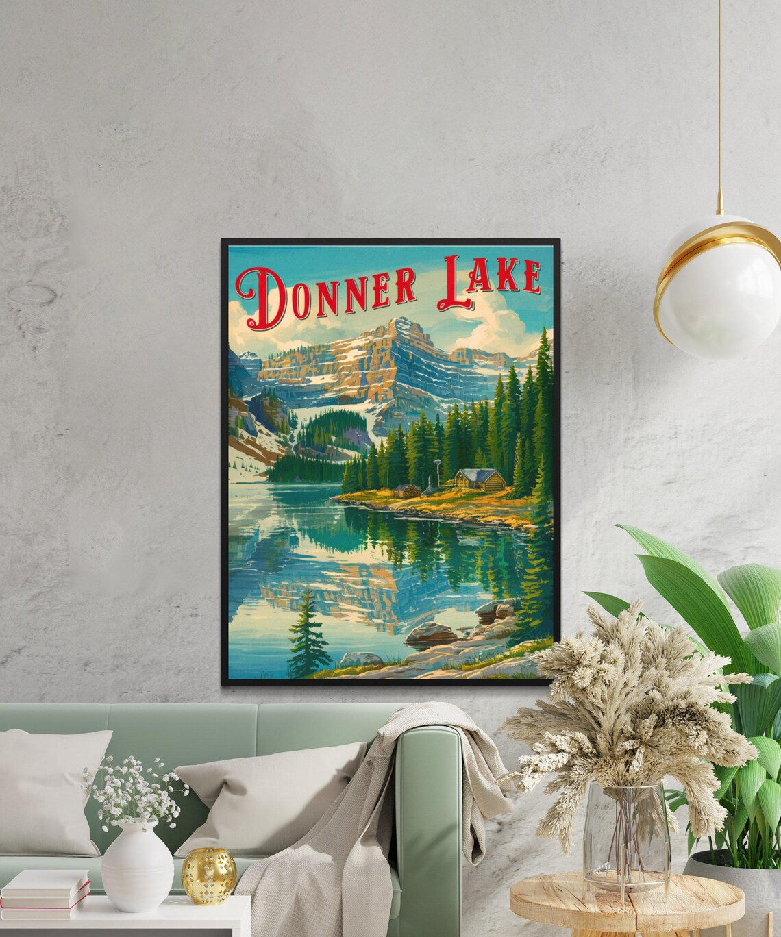 Donner Lake California Vintage Cabin Mountain Lake Retro Travel Poster - Image 2