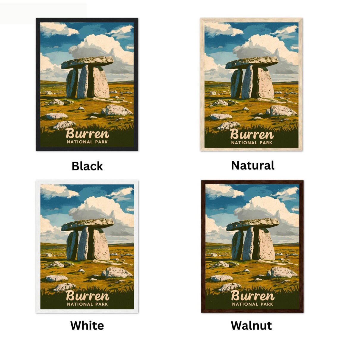 Burren National Park Ireland Vintage Travel Poster Ancient Dolmen View - Image 4