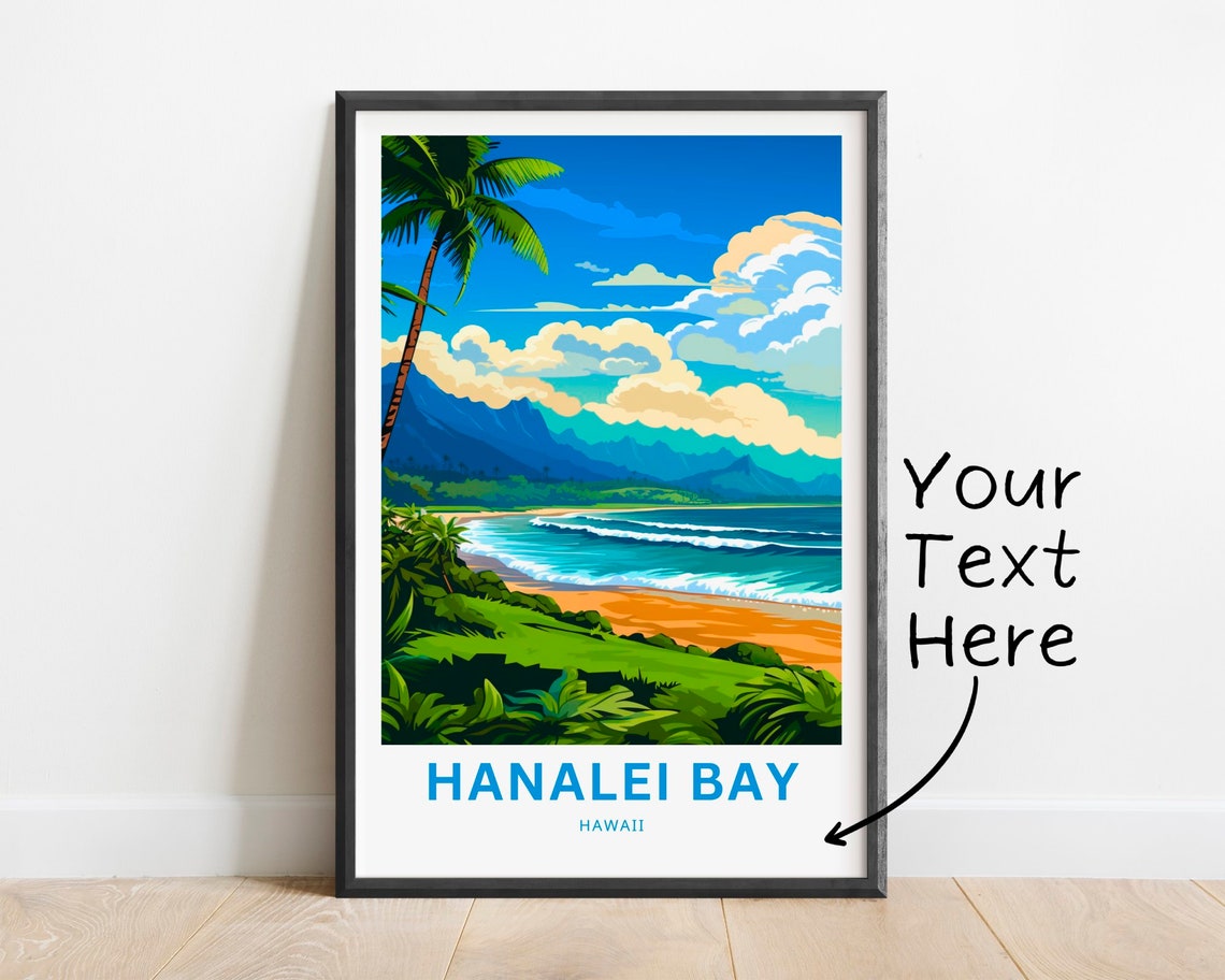 Personalized Hanalei Bay Hawaii Beach Custom Text Travel Poster