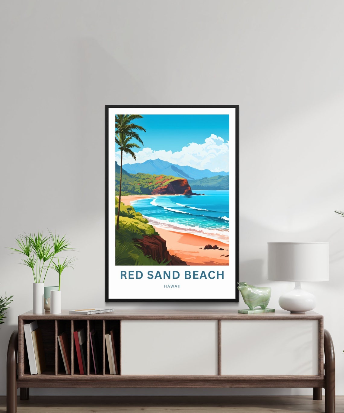 Red Sand Beach Hawaii Lone Palm Orange Sand Cove Customizable Poster - Image 2