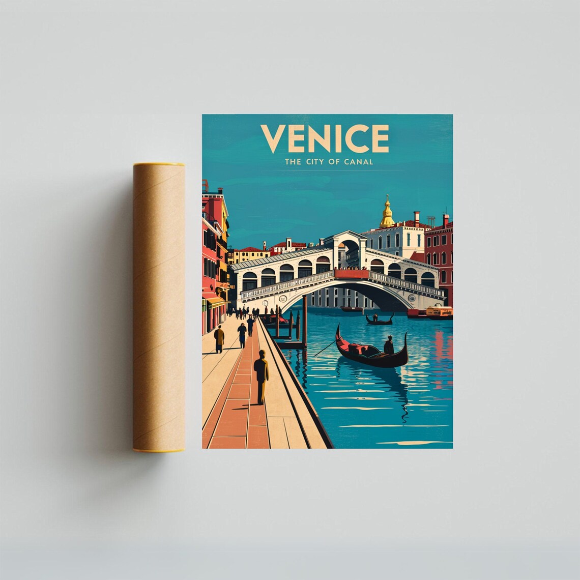 Venice Italy Canal Walkway Gondola Rialto Bridge Retro Travel Poster - Image 3