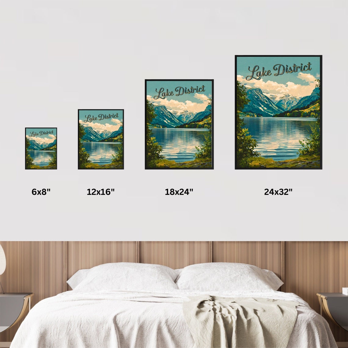 Lake District Vintage Poster Script Mountain Lake Shoreline View - Image 4