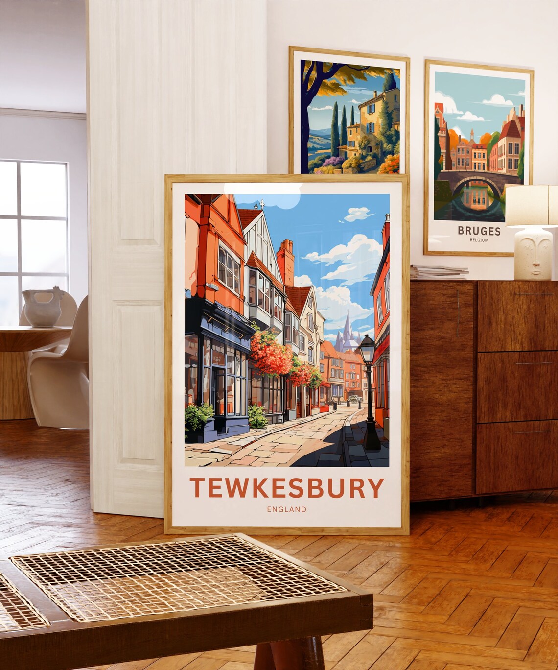 Tewkesbury England Historic Cobblestone Street Personalized Poster - Image 5
