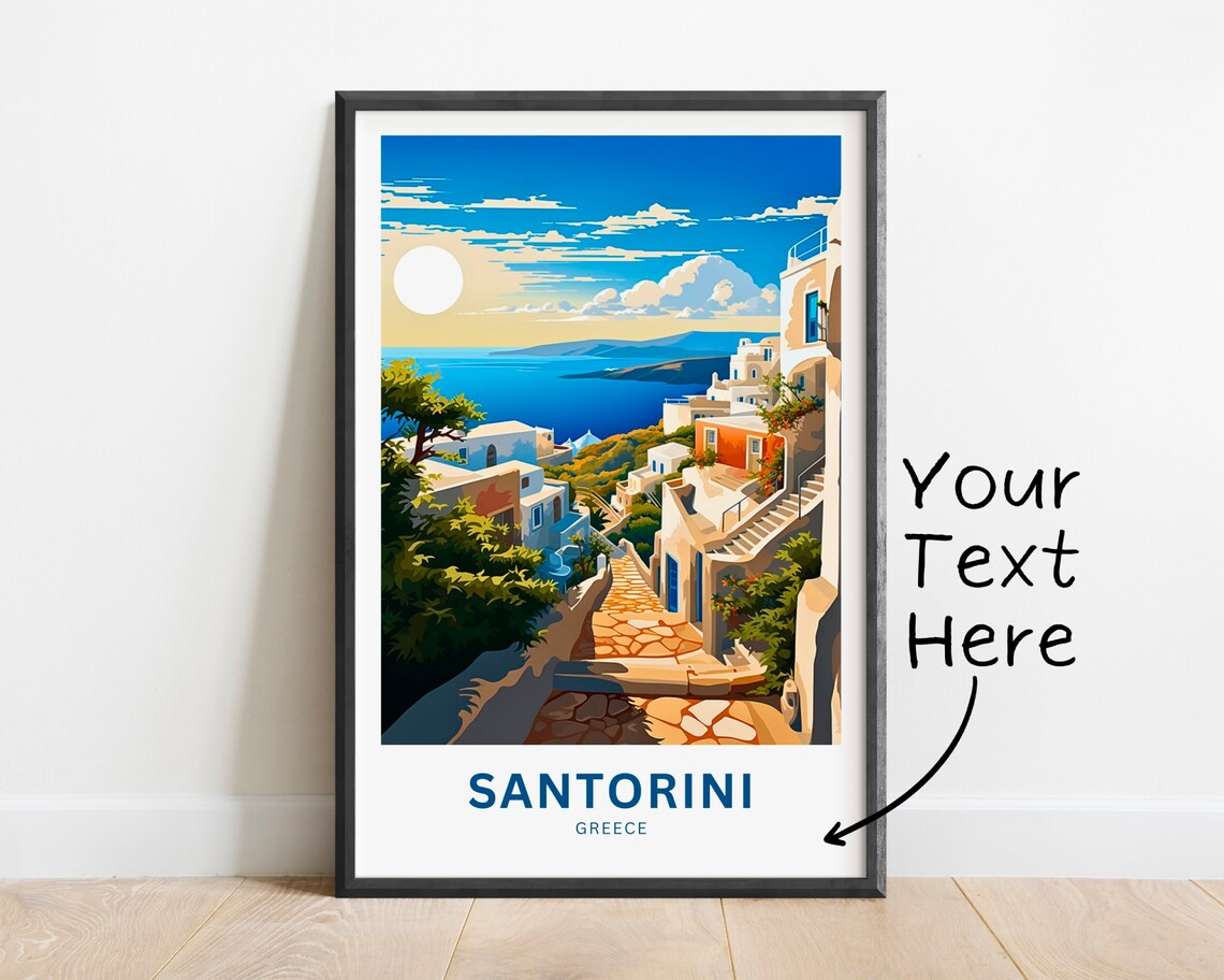 Santorini Greece Sun Over the Aegean Sea Village Custom Poster
