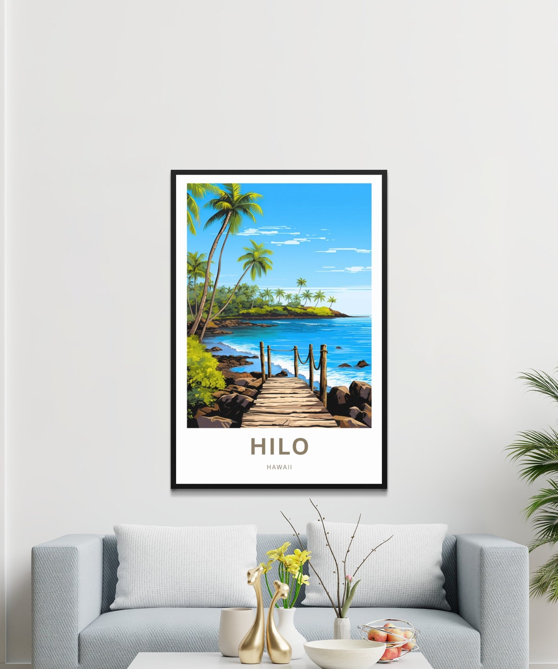 Personalized Hilo Hawaii Coastal Wooden Pier Bay Custom Travel Poster - Image 3