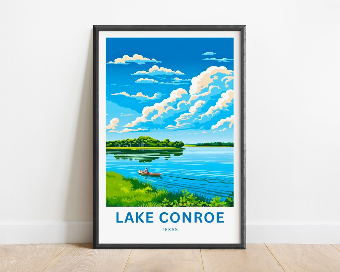 Lake Conroe Texas Canoe on Glassy Water Nature Travel Poster