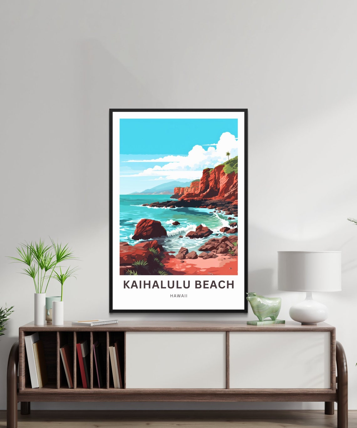 Kaihalulu Beach Hawaii Personalized Red Rock Shoreline Travel Poster - Image 2