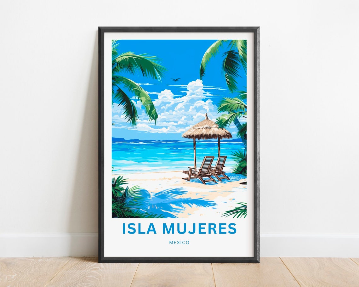 Isla Mujeres Travel Print Isla Mujeres Poster Mexico Wall Art Framed Present Gift Mexico Present