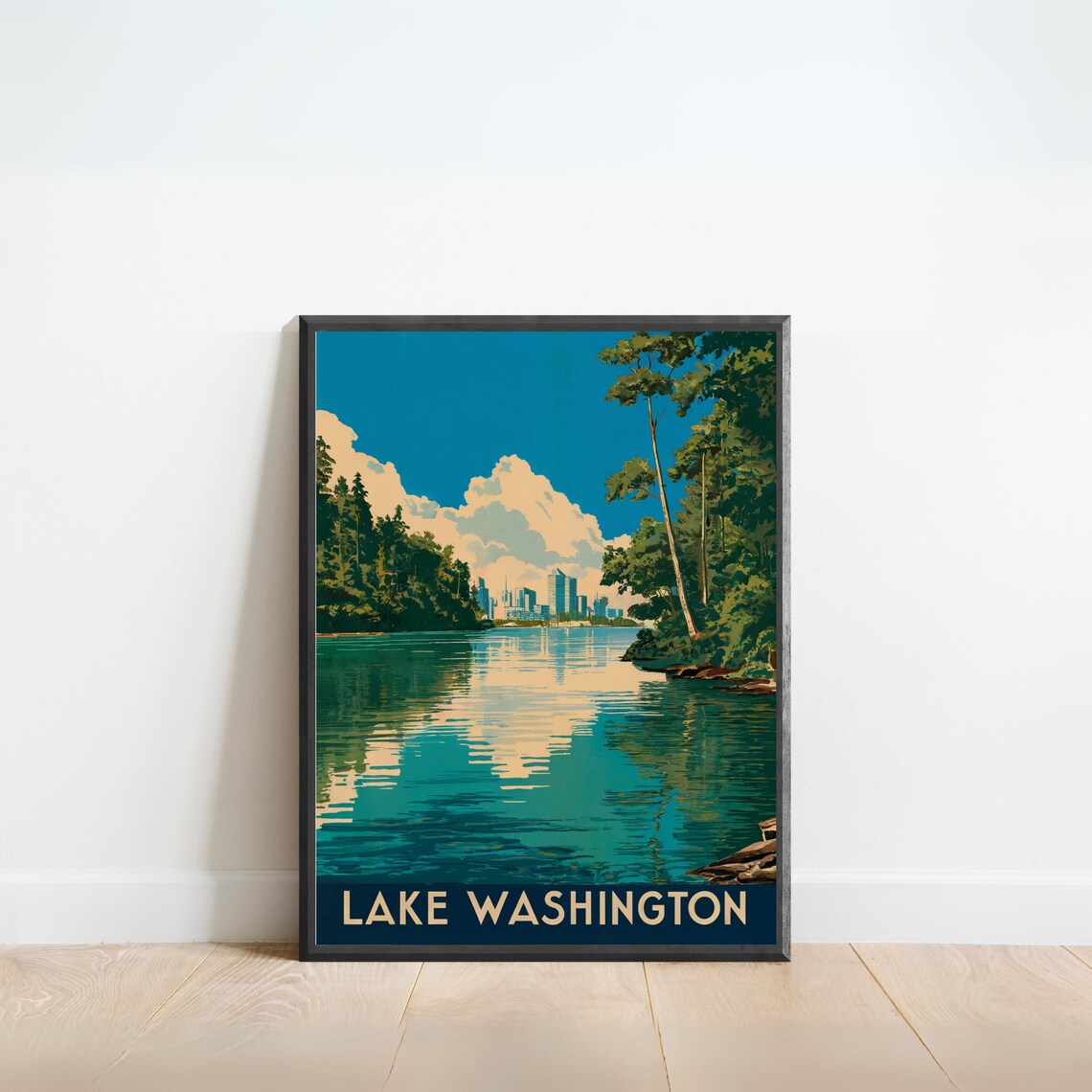 Lake Washington City Skyline Vintage Travel Poster Waterfront