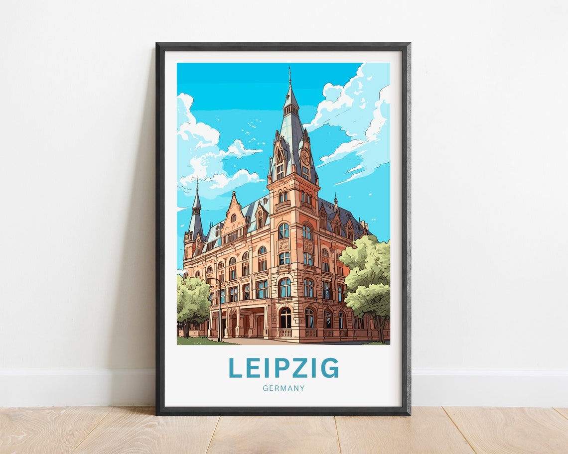 Leipzig Germany Historic Brick Building City Skyline Travel Poster