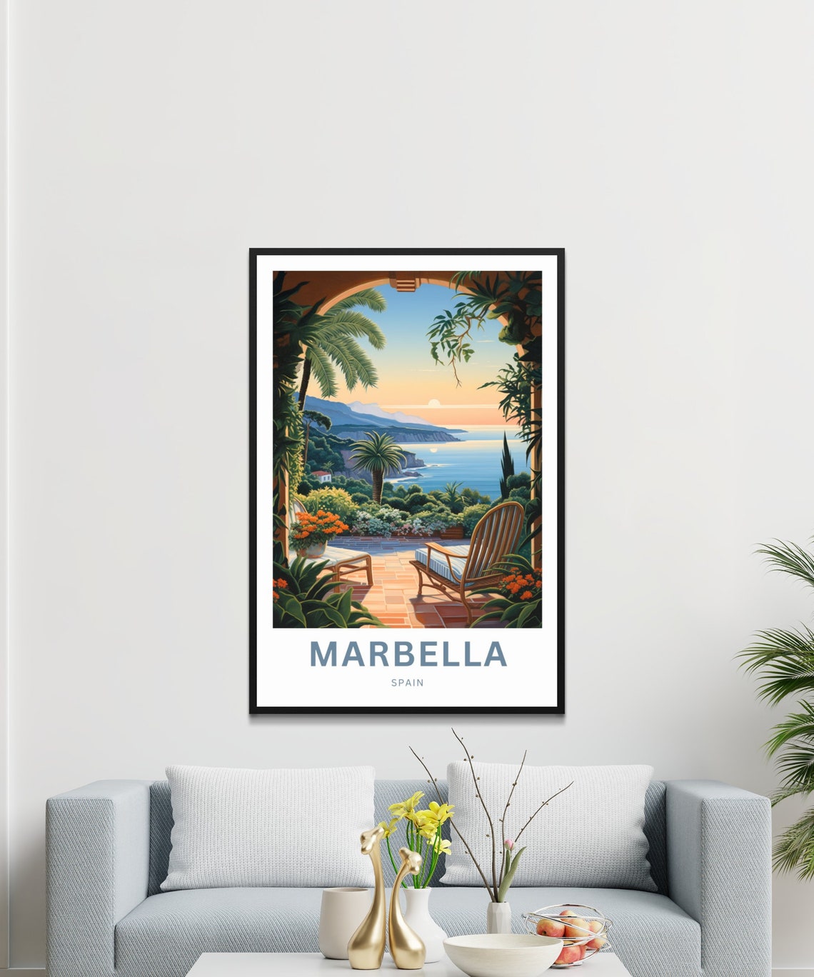 Marbella Spain Sunny Terrace Sea View Palms Sunset Personalized Poster - Image 3