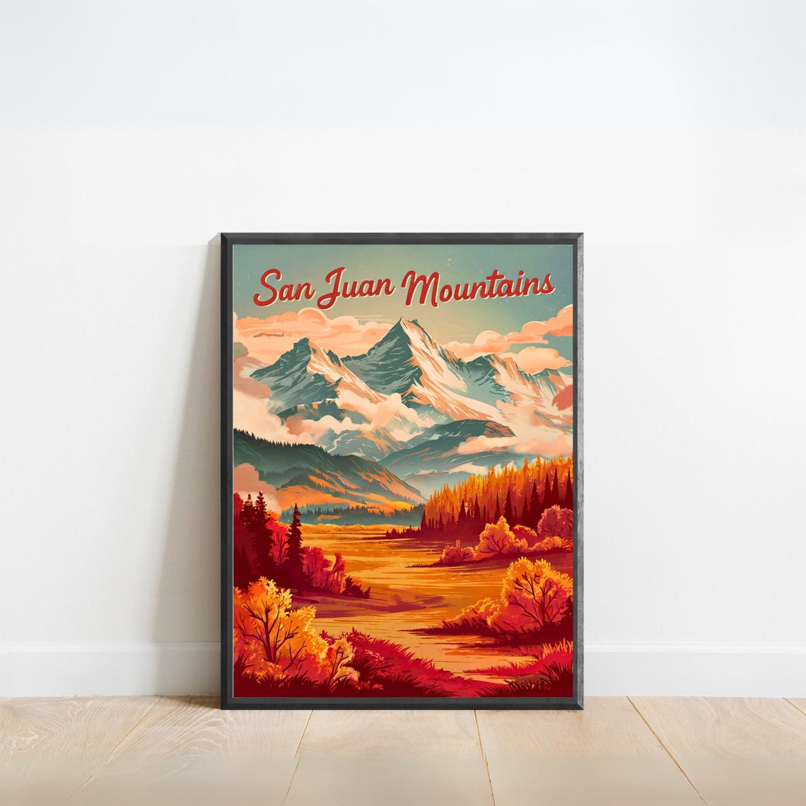 San Juan Mountains Autumn Valley Sunset Vintage Travel Poster